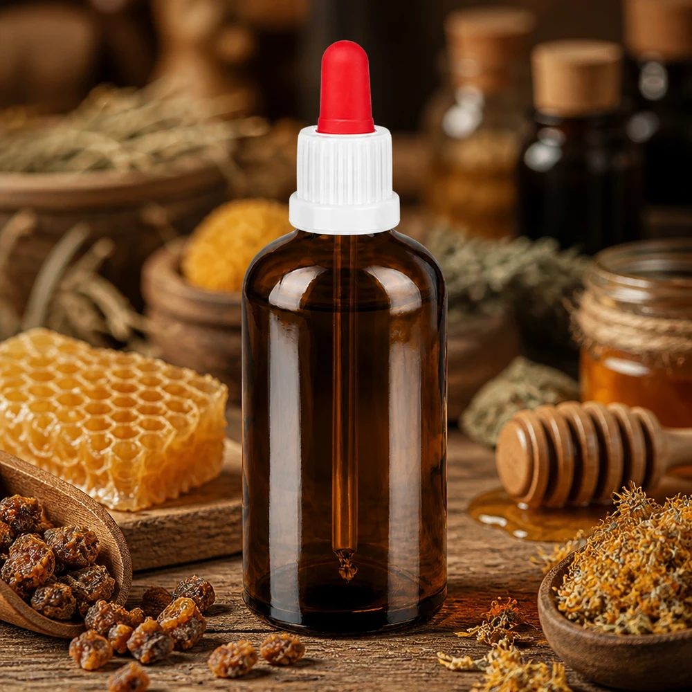 Bottiglia per pipette da 100 ml bianco/rosso OV BrownLine UT18/100 Flacone da laboratorio da 100 ml con etichetta rossa, ideale per la conservazione di tinture ed estratti.