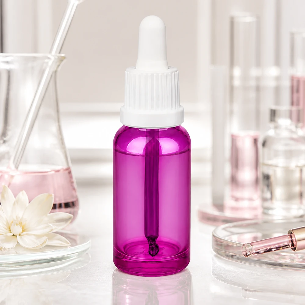 Flacone per pipette da 20 ml bianco Originality con tappo a vite PurpleLine UT18/20 Flacone dosatore viola da 20 ml con contagocce bianco ideale per i cosmetici fai da te