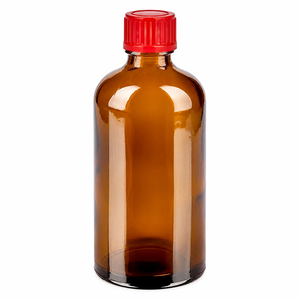 Bottiglia da 100ml 11mm SV rosso STD BrownLine UT18/100 Flacone per medicinali compatto da 100 ml in vetro scuro con chiusura antimanomissione rossa