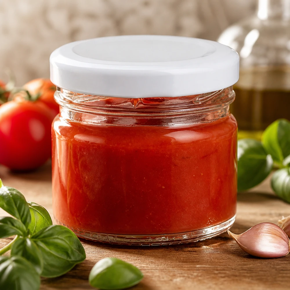 Vasetto in vetro da 33 ml con coperchio UNiTWIST BasicSeal bianco, ideale per salse, intingoli e chutney