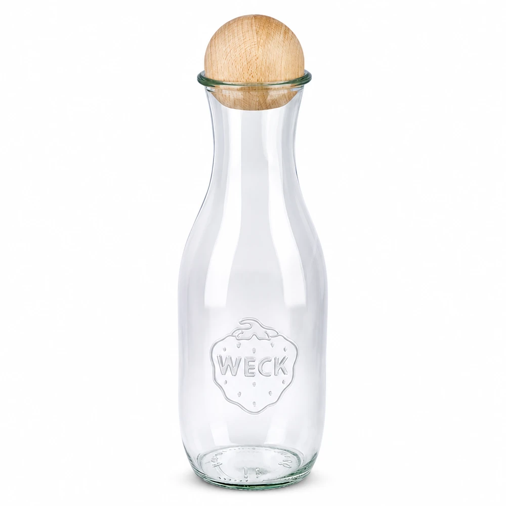WECK bottiglia di succo 1062ml RR60 con sfera in legno Chiusura in faggio Bottiglia di vetro trasparente Conservazione