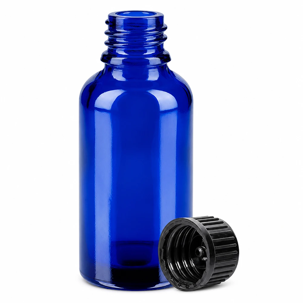 Bottiglia da 30ml 11mm SV nero STD BlueLine UT18/30 Pratico flacone in vetro da 30 ml con protezione UV grazie al vetro blu e al solido tappo nero