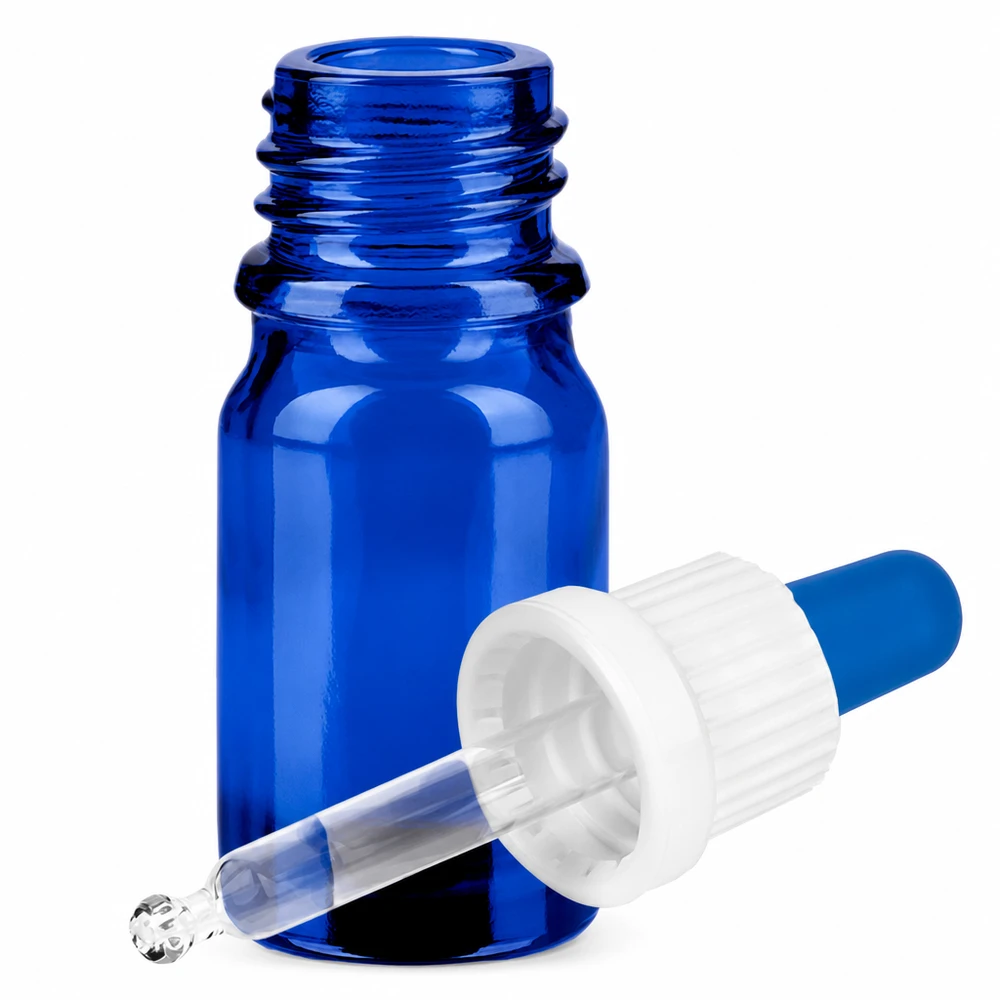 Bottiglia per pipette da 5ml bianco/blu OV BlueLine UT18/5 Flacone contagocce di alta qualità da 5 ml in vetro blu protetto dai raggi UV con attacco per pipetta