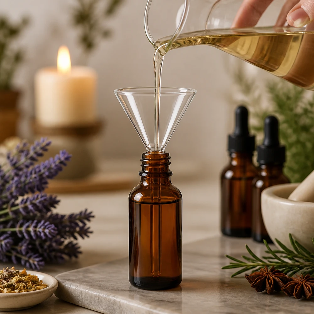 Imbuto Ø 100mm in borosilicato angolo 60 corto Imbuto di precisione in vetro da 100 mm con gambo corto per applicazioni farmaceutiche e di aromaterapia