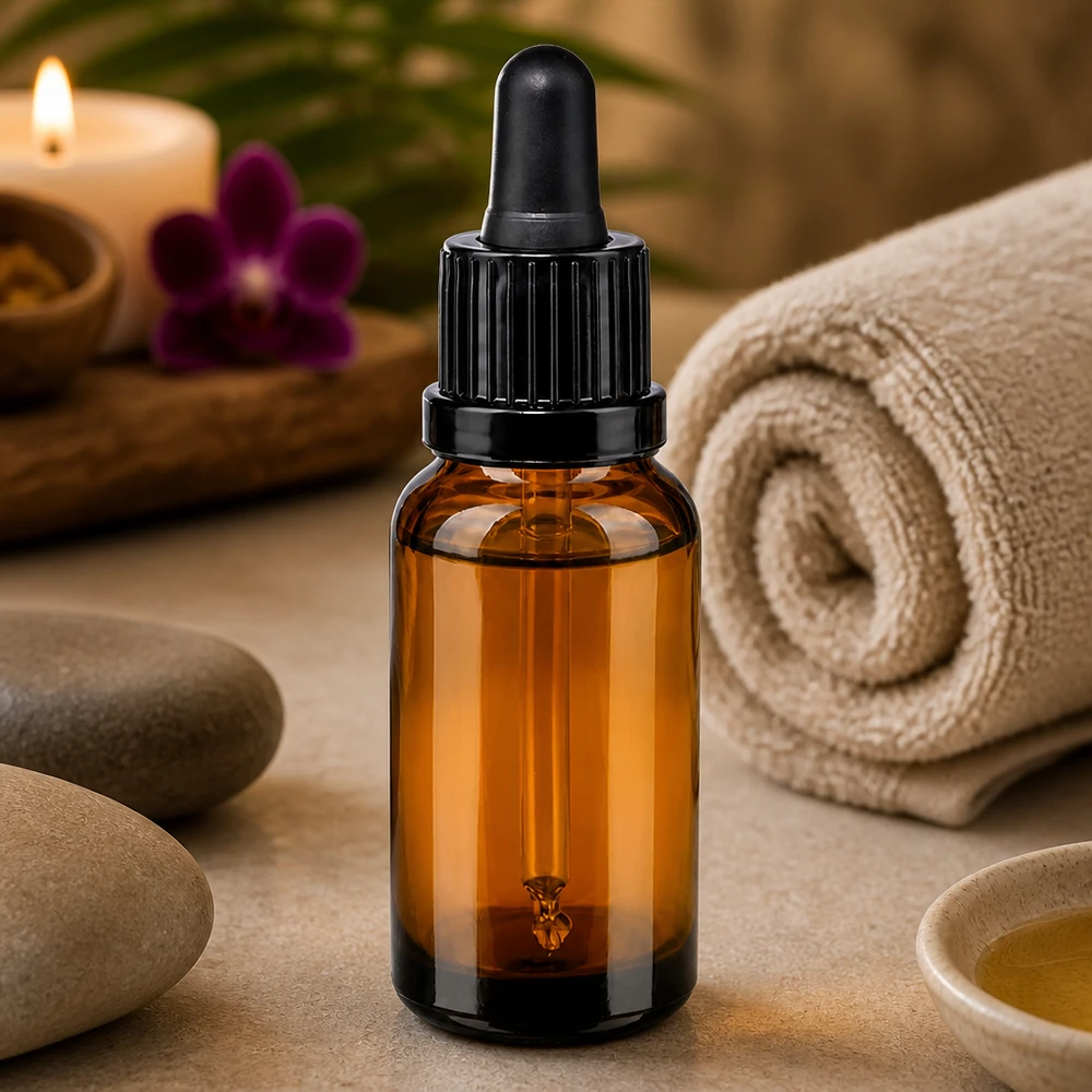 Bottiglia per pipette da 20 ml nera OV BrownLine UT18/20 Bottiglia in vetro premium da 20 ml con tappo a pipetta a prova di perdite per oli e tinture di alta qualità