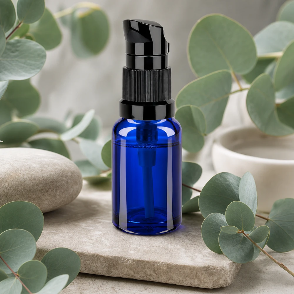 Flacone a pompa da 10 ml nero STD BlueLine UT18/10 Flacone cosmetico professionale da 10 ml con dosatore a pompa preciso per i sieri BlueLine UT18/10