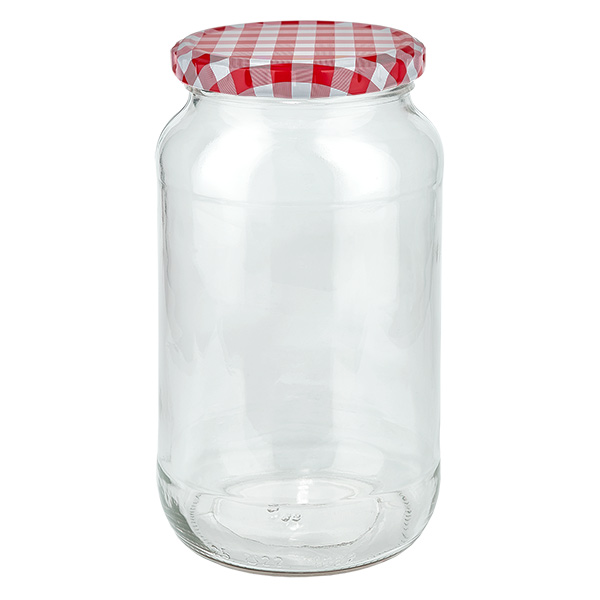 Barattolo rotondo da 1062 ml + coperchio BasicSeal rosso/bianco UN..