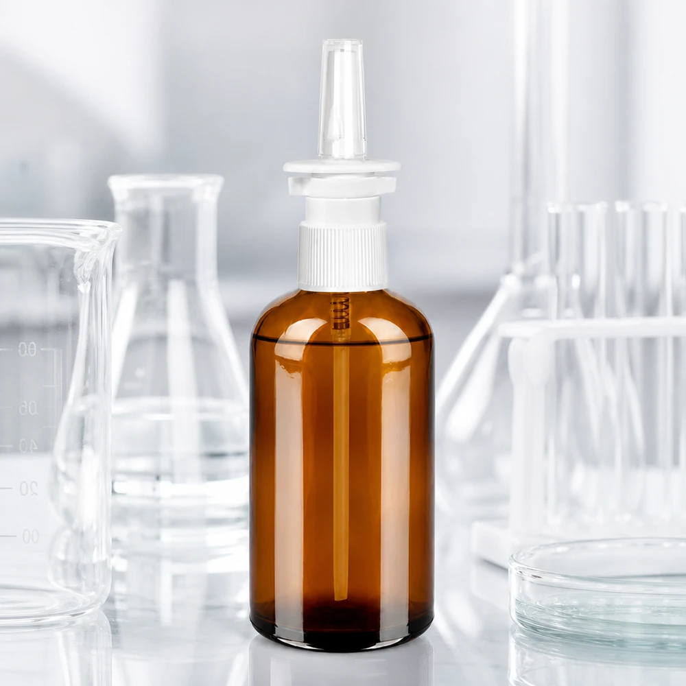 Flacone spray nasale da 100 ml c/tr. STD BrownLine UT18/100 Flacone spray nasale professionale da 100 ml con tubo spray trasparente per un'applicazione pulita
