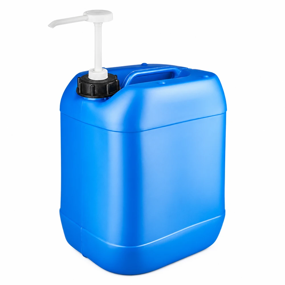 Tanica 20 litri blu con pompa dosatrice Tanica di plastica blu da 20 litri con pompa dosatrice bianca su tappo a vite nero