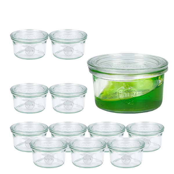 Set di 12 barattoli Weck da 165 ml con 12 coperchi in vetro
