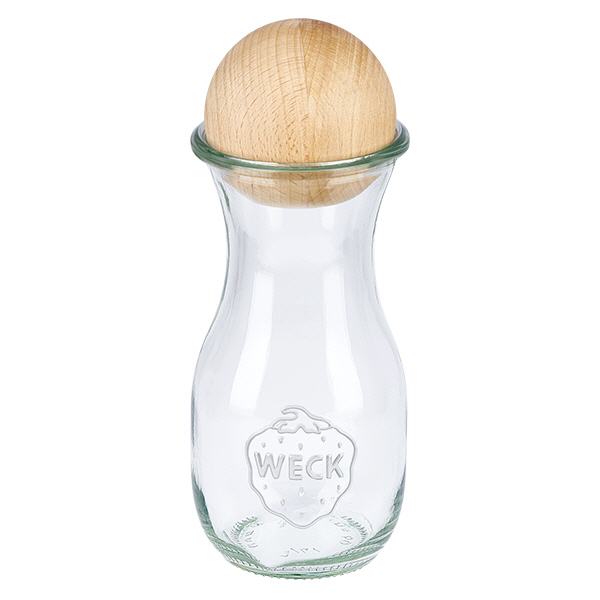 Bottiglia per succhi di frutta da 290 ml WECK RR60 con sfera in legno di faggio