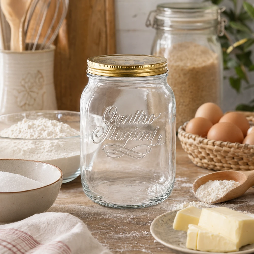 Quattro Stagioni 2000ml barattolo per conserve in cucina rustica con ingredienti da forno - Barattolo italiano per la conservazione della farina