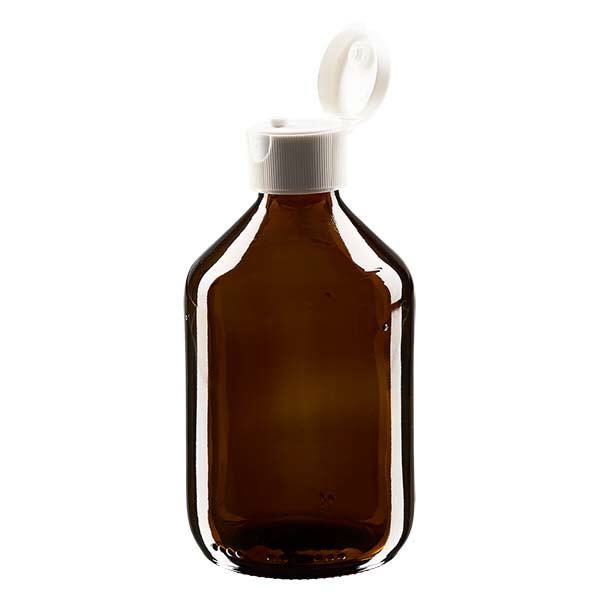 Bottiglia per medicinali da 300ml marrone, con tappo flip-top ApoGlas Bottiglia per medicinali da 300ml marrone, con tappo flip-top ApoGlas