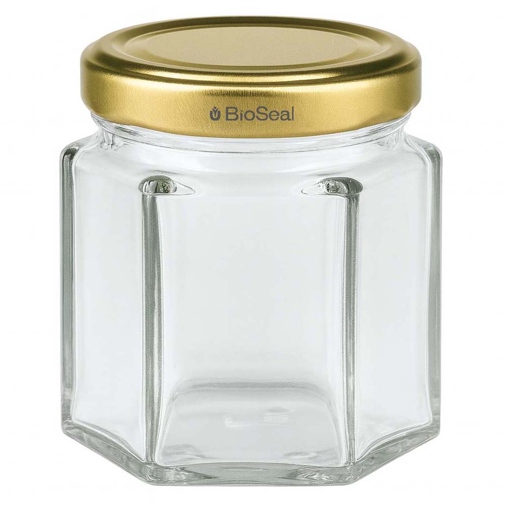 Vasetto per miele da 60 g con capsula dorata BioSeal UNiTWIST