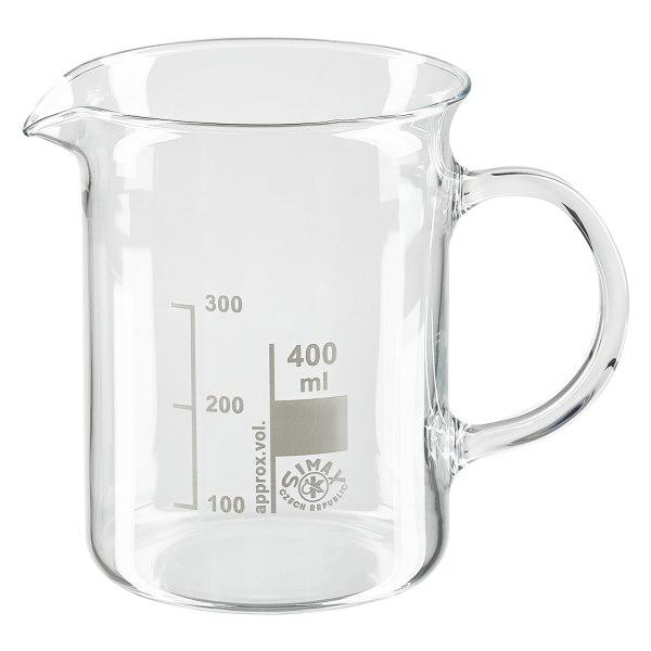 Bicchiere 400ml in vetro borosilicato, con manico Bicchiere 400ml in vetro borosilicato, con manico