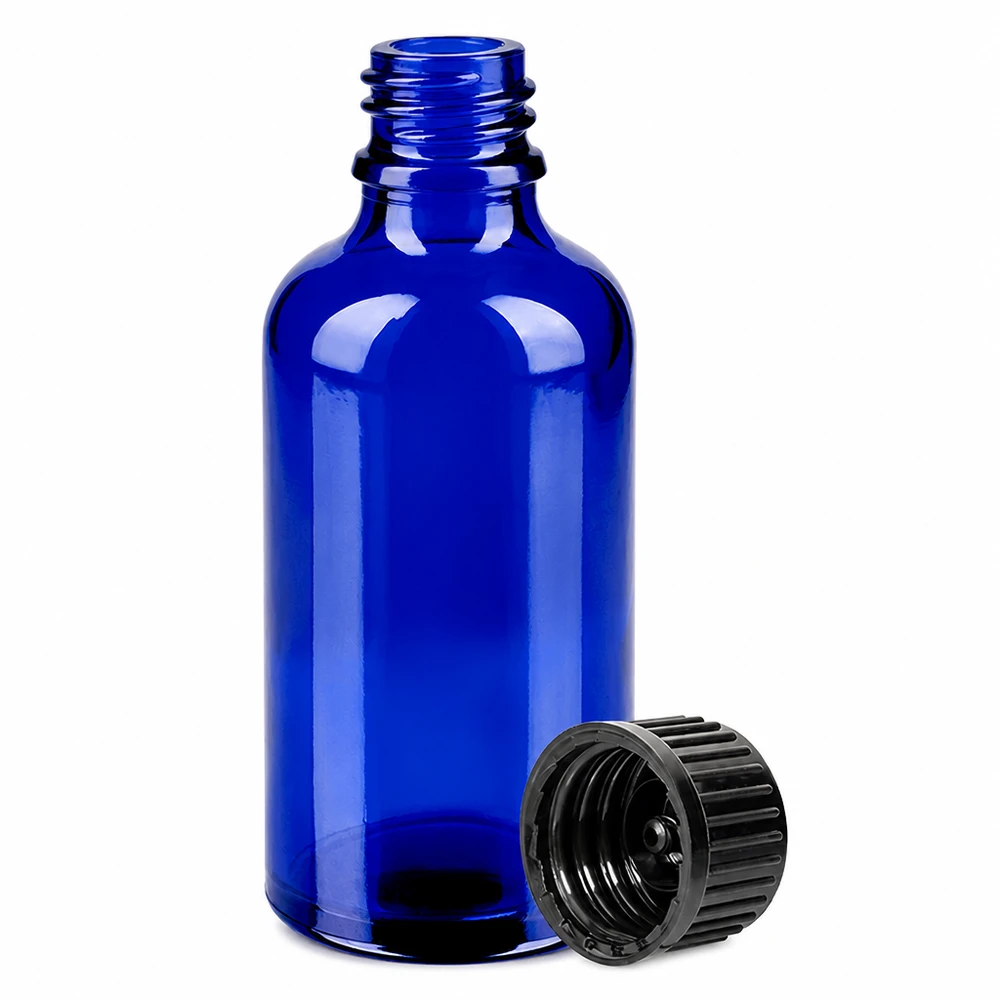 Bottiglia da 50ml 11mm SV nero STD BlueLine UT18/50 Flacone da farmacista blu da 50 ml con tappo a prova di perdite per estratti di erbe