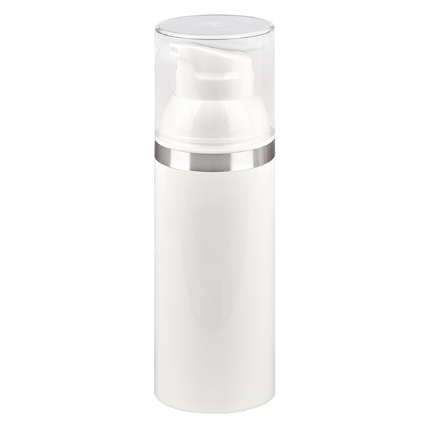 Dispenser airless da 50ml bianco con goffratura argento Dispenser airless da 50ml bianco con goffratura argento
