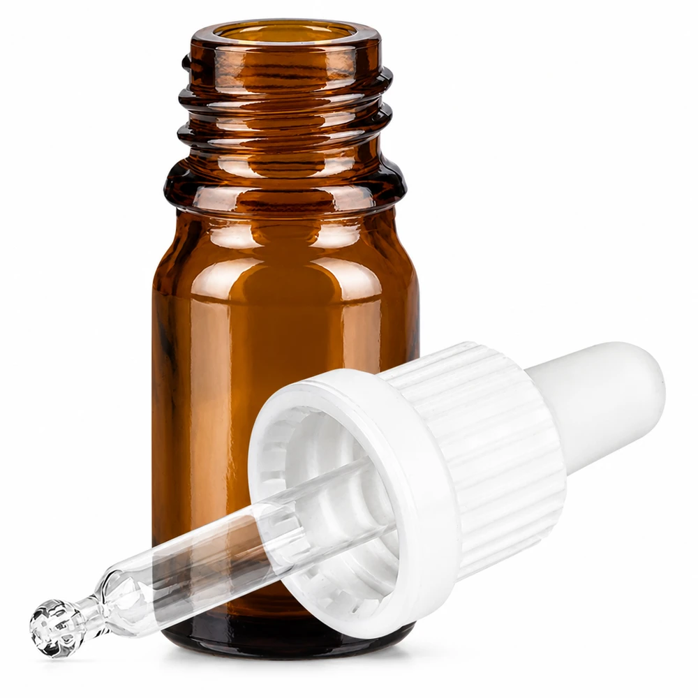 Flacone per pipette da 5 ml bianco OV BrownLine UT18/5 Flacone in vetro marrone da 5 ml con pipetta e tappo OV BrownLine per uso professionale