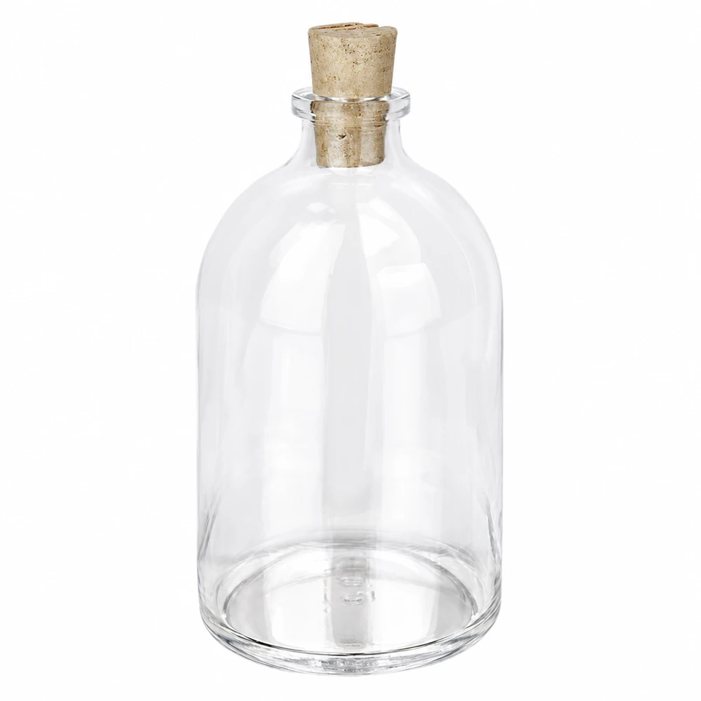 Bottiglia in vetro trasparente da 100ml con tappo in sughero da 11/14mm Glasflasche 100ml Klarglas mit Naturkorken 11/14mm bauchige Form mit schmalem Hals