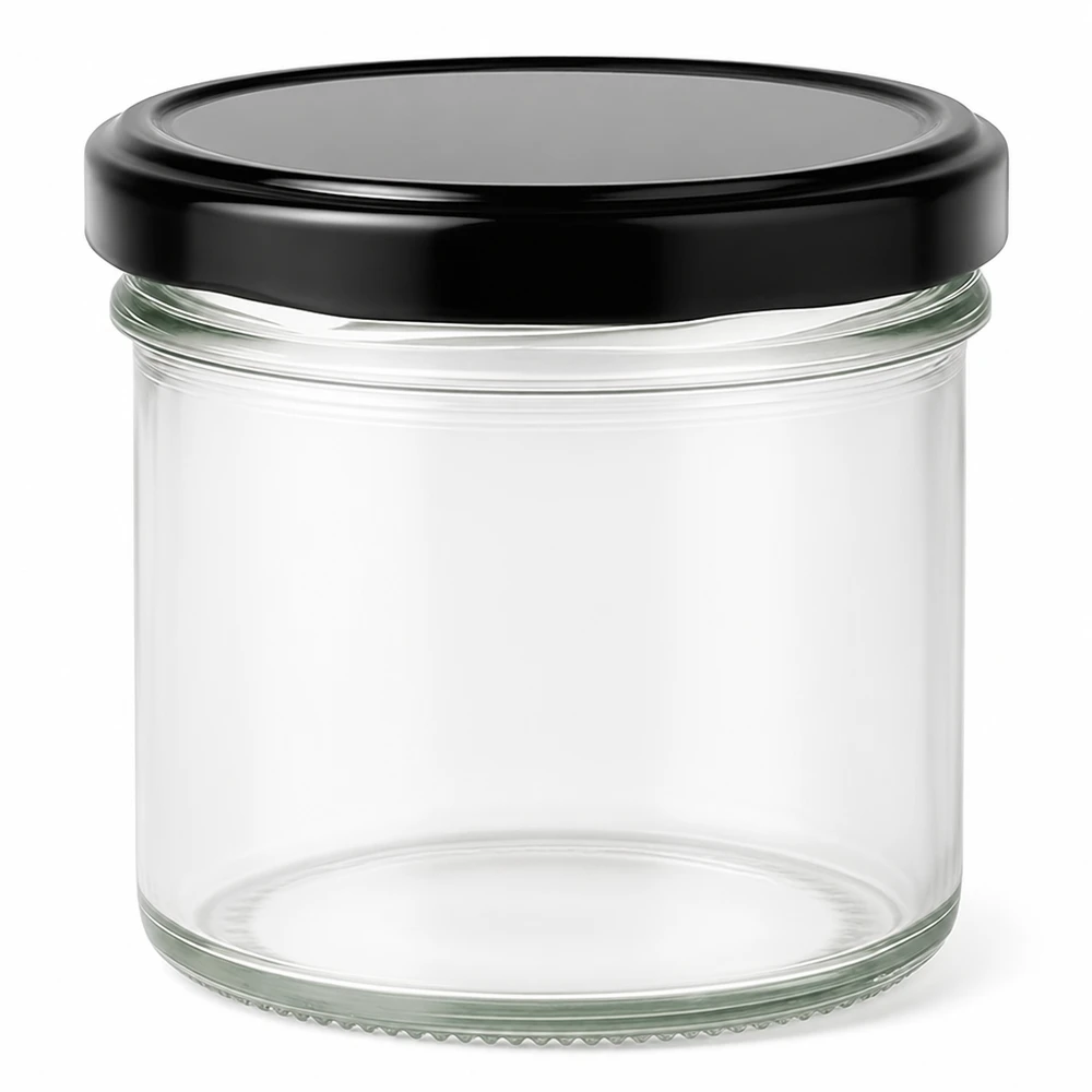 Bicchieri da 125 ml con coperchio BasicSeal nero UNiTWIST. Bicchieri da 125 ml con coperchio nero BasicSeal vaso da conserva trasparente vuoto vaso da marmellata