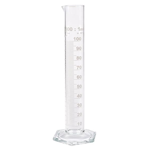 Cilindro graduato HF da 100 ml in vetro, scala bianca