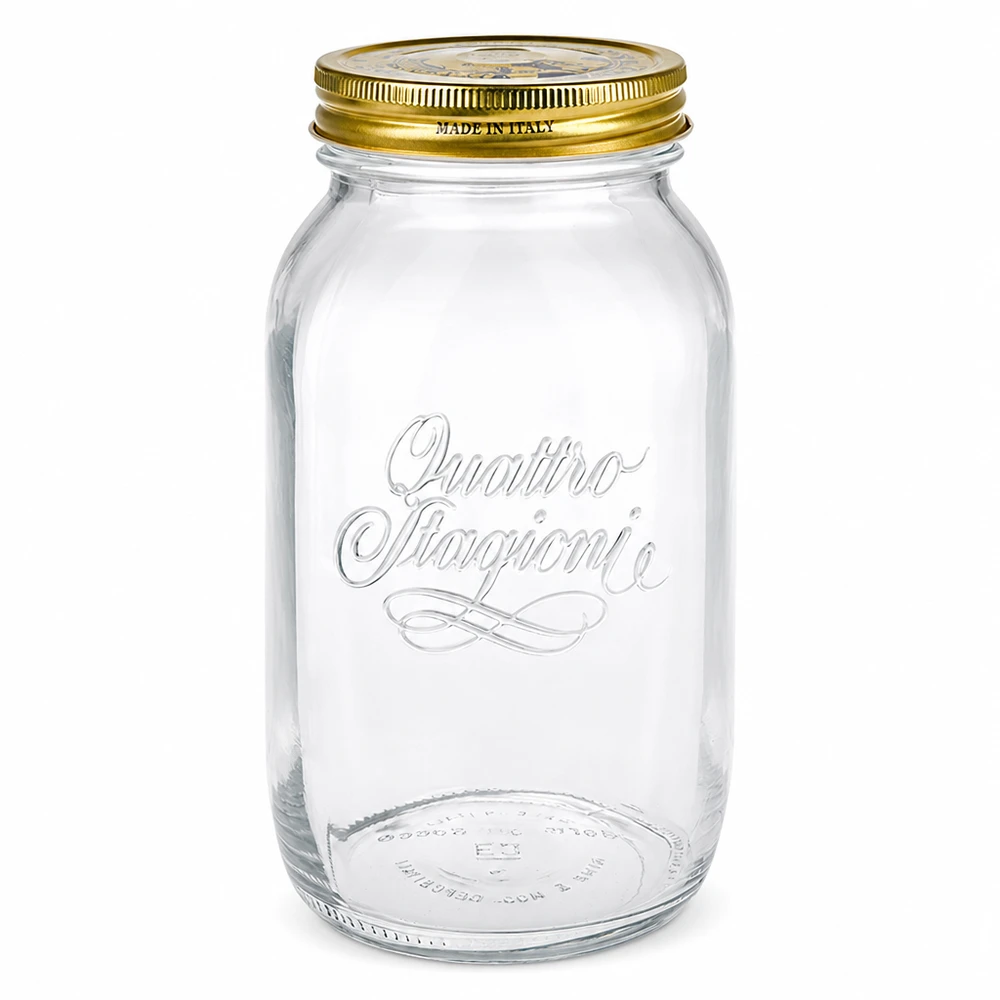 1500ml vetro tondo "Quattro Stagioni" con coperchio 1500ml Quattro Stagioni Rundglas mit goldenem Deckel - elegantes italienisches Einmachglas für Küche und Vorratshaltung