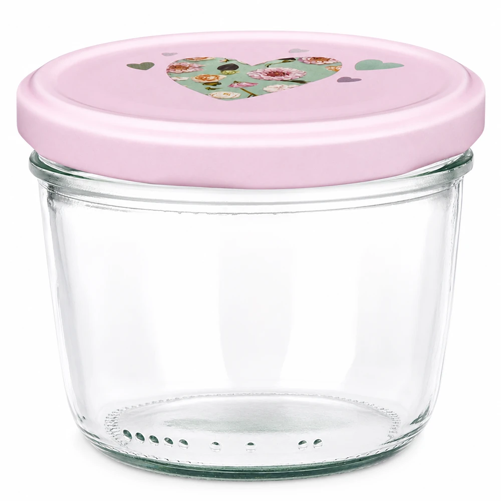 Bicchieri da 230 ml + coperchio BasicSeal cuore rosa UNiTWIST Barattolo Mason 230ml con coperchio BasicSeal rosa motivo cuore barattolo per marmellata barattolo per conserve vuoto