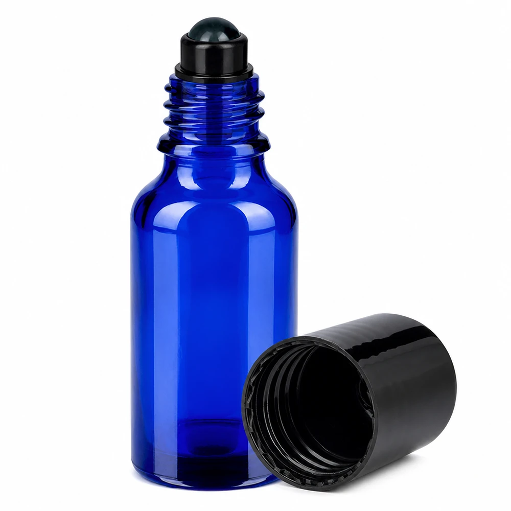 Flacone roll-on da 20 ml nero STD BlueLine UT18/20 Flacone professionale in vetro blu da 20 ml con roller per la cura degli aromi in mobilità