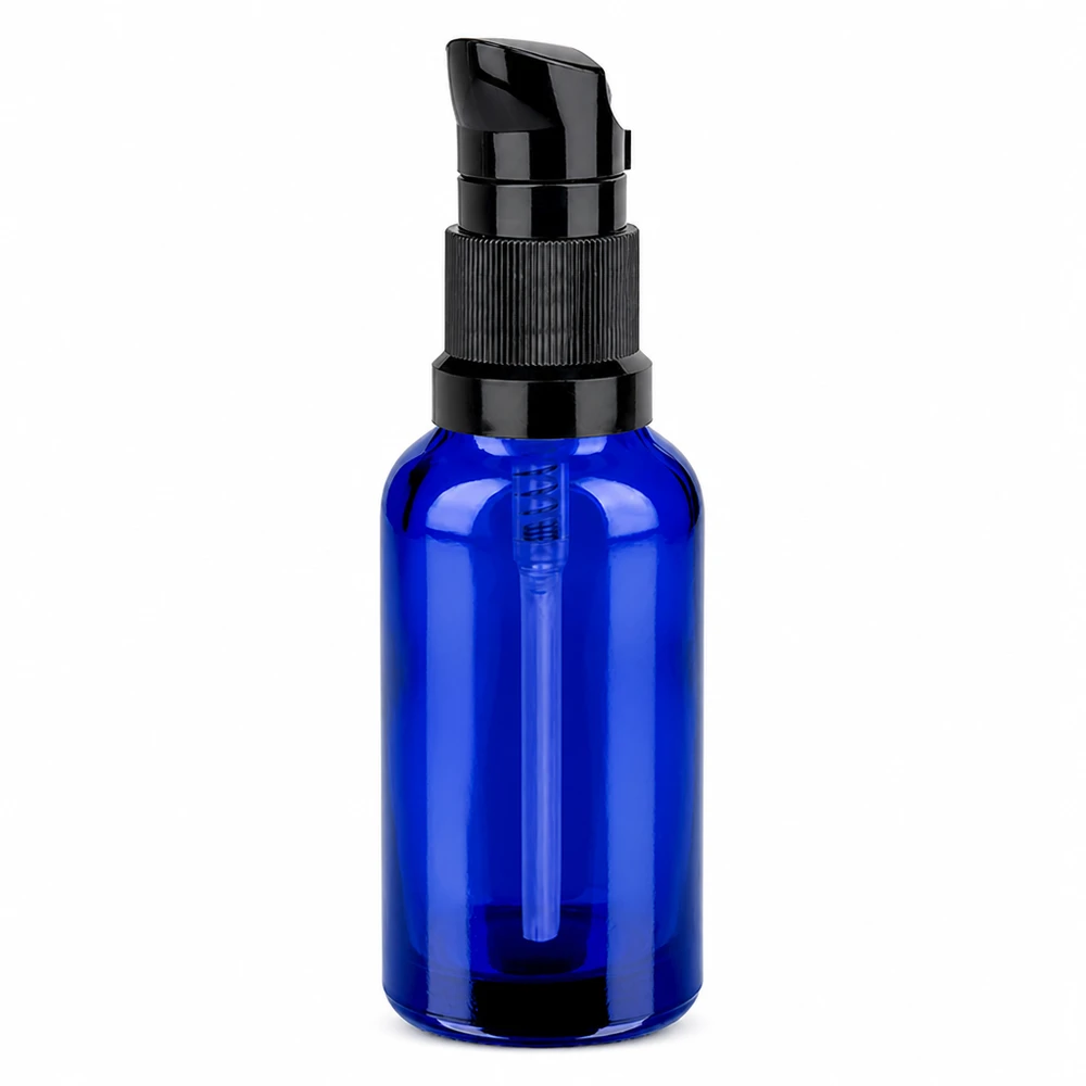 Flacone a pompa da 30 ml nero STD BlueLine UT18/30 Piccolo flacone da 30 ml con meccanismo a pompa in blu nero, ideale per i viaggi e gli spostamenti