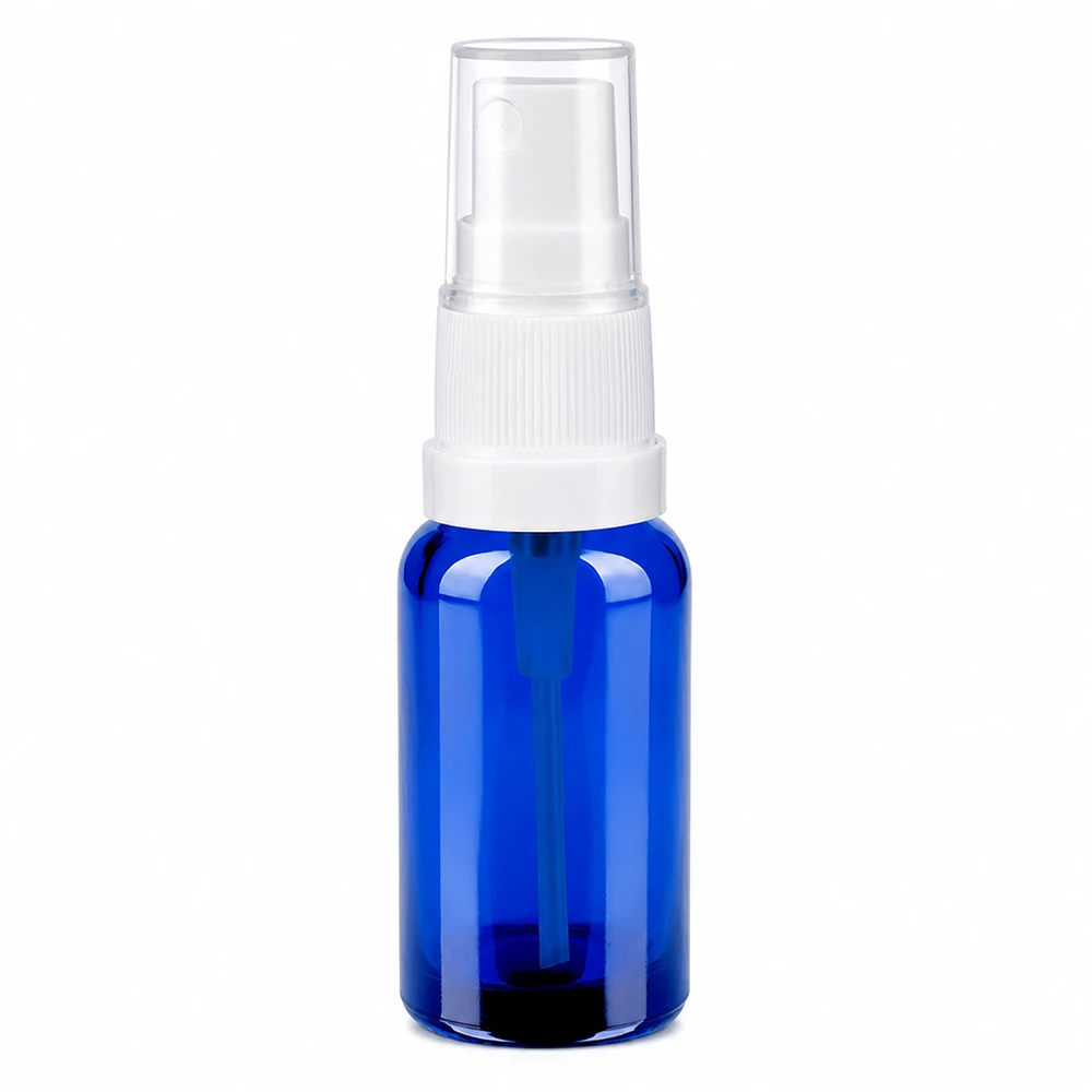 Flacone spray da 20 ml bianco/trasparente STD BlueLine UT18/20 Pratico flacone spray da 20 ml in blu cobalto con testina bianca, perfetto per i viaggi e gli spostamenti.