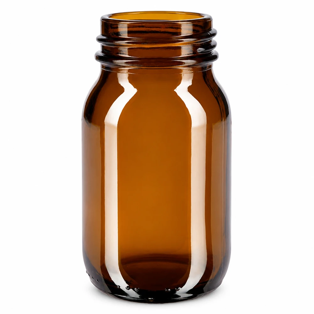 Bottiglia a collo largo da 100 ml in vetro ambrato Flacone a collo largo da 100 ml in vetro ambrato per cosmetici e prodotti farmaceutici