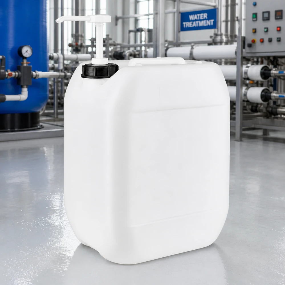Tanica da 10 litri con pompa dosatrice Contenitore robusto da 10 litri con pompa dosatrice per impianti di trattamento dell'acqua e prodotti chimici