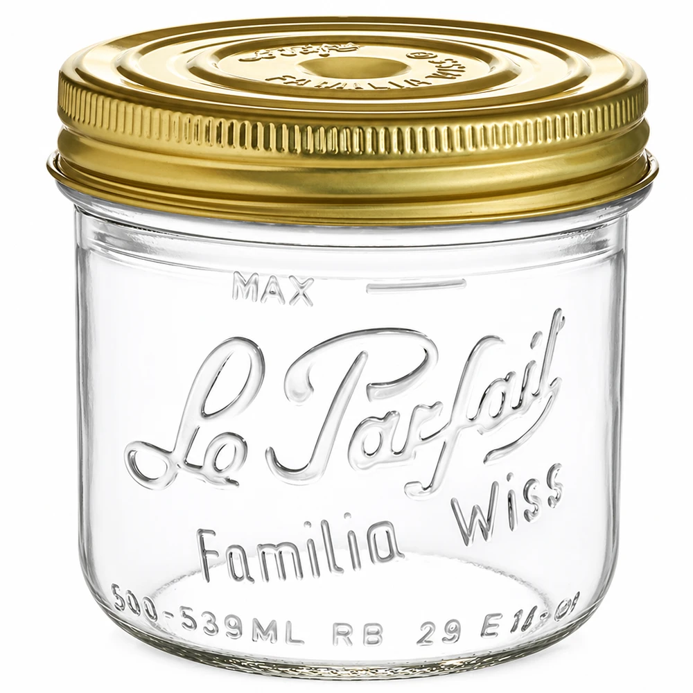Vasetto Familia Wiss da 539 ml con coperchio a vite dorato Vasetto per conserve Le Parfait per conservare