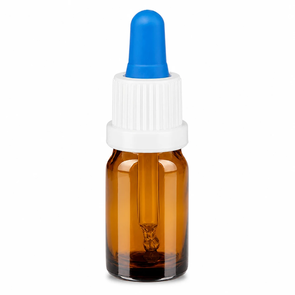 Bottiglia per pipette da 5 ml bianco/blu OV BrownLine UT18/5 Flacone con pipetta da 5 ml in vetro ambrato con tappo bianco e pipetta blu per un dosaggio preciso