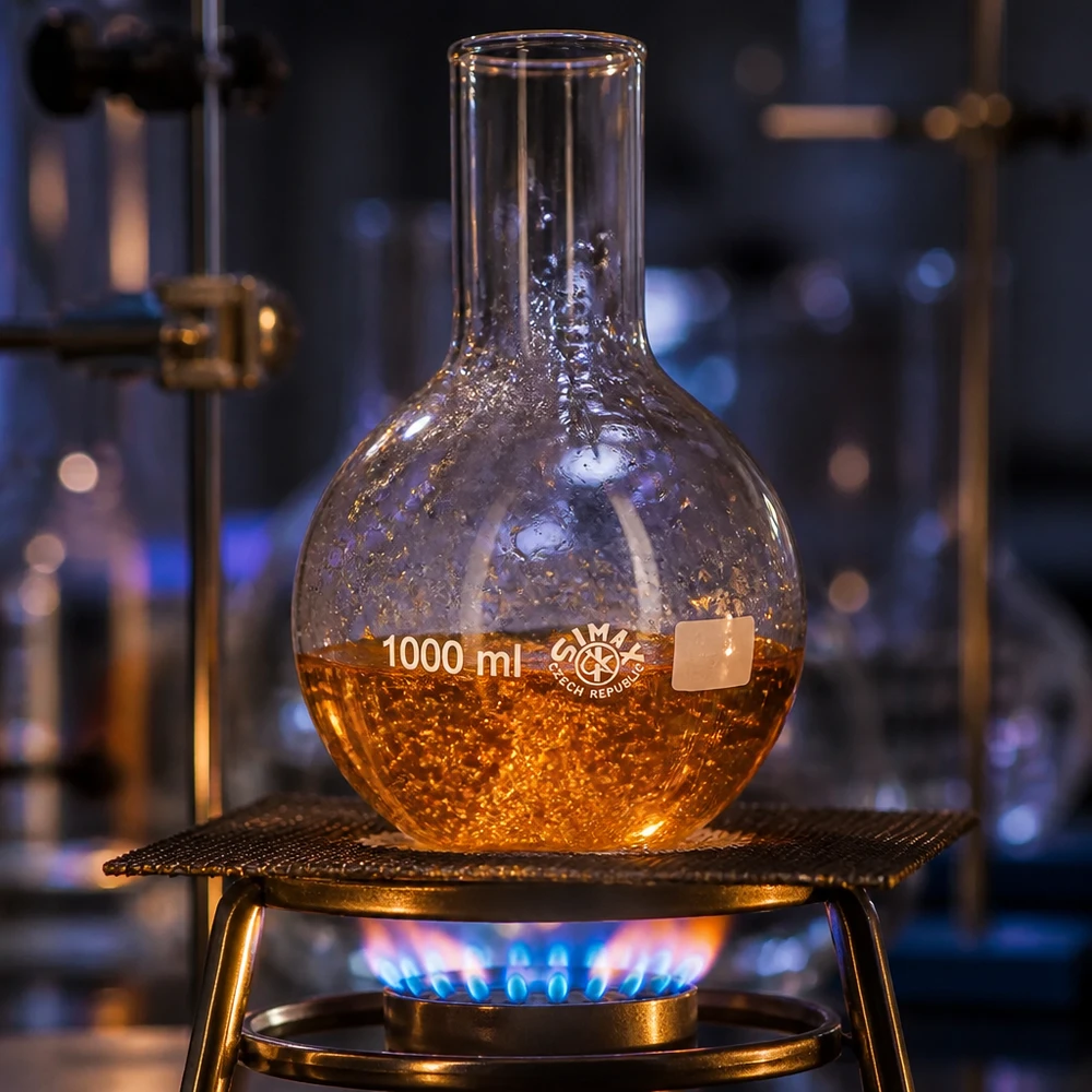 Pallone volumetrico per prodotti chimici da 1000 ml a collo largo in vetro resistente alla temperatura per sintesi e analisi