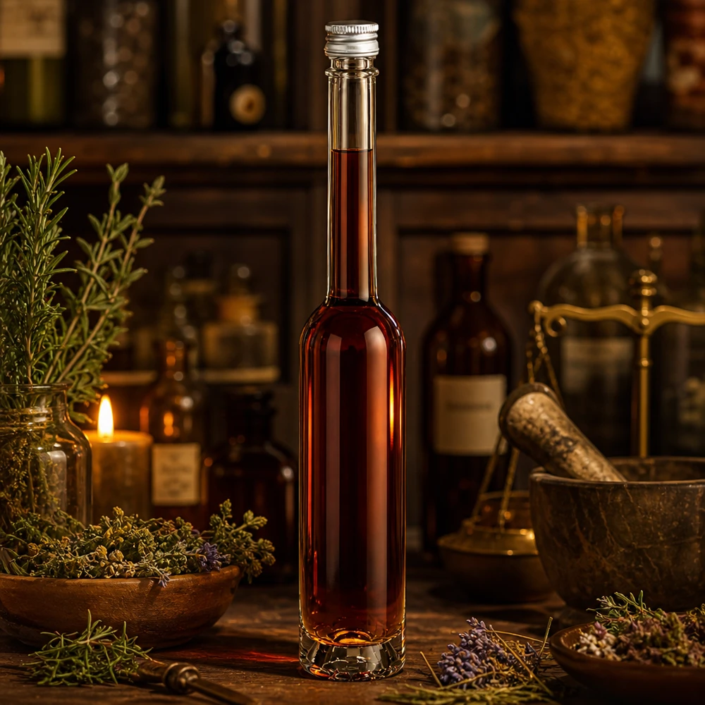Bottiglia in vetro da 100 ml Toni senza tappo a vite UNiTWIST® Bottiglia piccola da 100 ml in vetro Toni con tappo a vite argentato - perfetta per le tinture di erbe fatte in casa