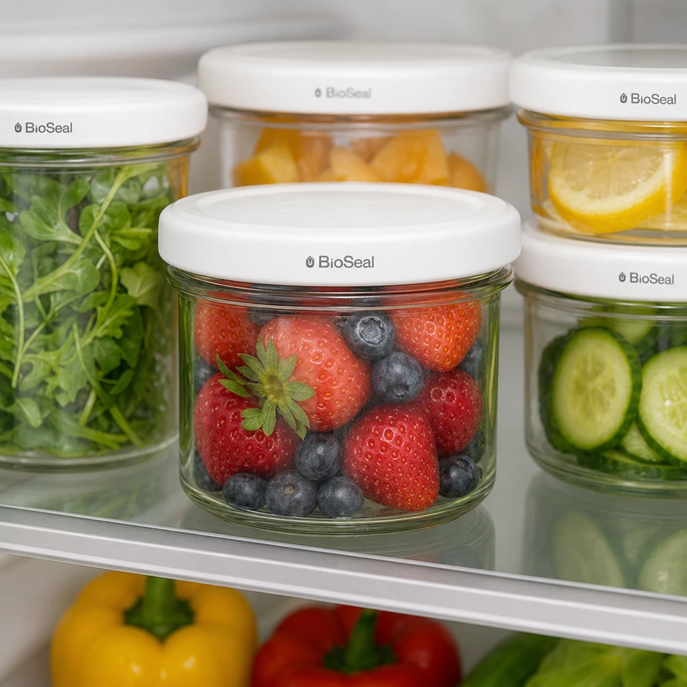 UNiTWIST Sturz125 con coperchio bianco TO66 BioSeal UNiTWIST tumbler 125ml frigo conservazione alimenti freschi frutta verdura TO66 Set di coperchi BioSeal