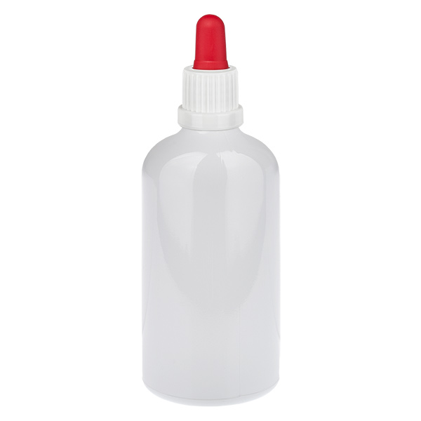 Flacone con pipetta da 100 ml bianco/rosso Tappo antimanomissione WhiteLine UT18/100