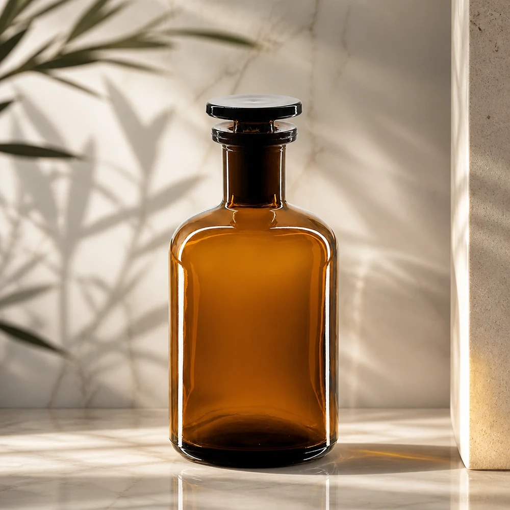 Bottiglia a spalla tonda 100ml marrone collo stretto tappo in vetro Flacone in vetro color ambra da 100 ml, a collo stretto con tappo, con protezione dai raggi UV per sostanze fotosensibili