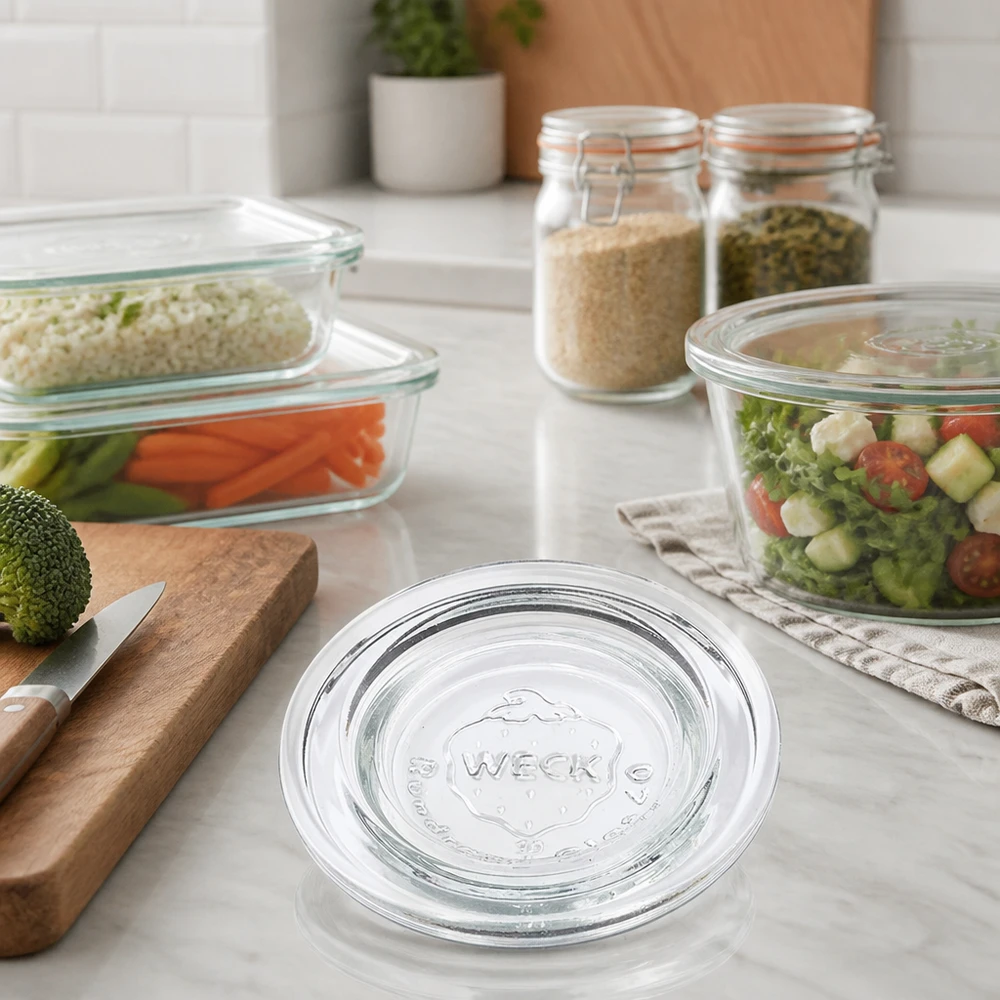 Coperchio in vetro WECK RR40 per la preparazione e la conservazione dei pasti nelle cucine moderne con verdure e spezie