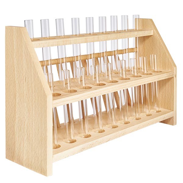 Portaprovette in legno con 18 provette e calce sodata 100x12