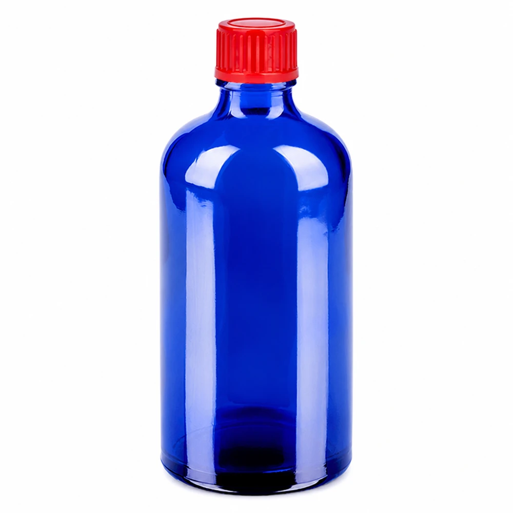 Flacone da 100ml 11mm SV rosso STD BlueLine UT18/100 Flacone da 100 ml blu intenso con tappo rosso a contrasto per farmacie