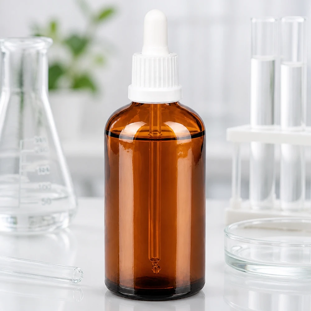 Flacone per pipette da 100 ml bianco OV BrownLine UT18/100 Flacone dosatore da 100 ml in vetro ambrato protetto dai raggi UV con attacco per pipetta ergonomico bianco