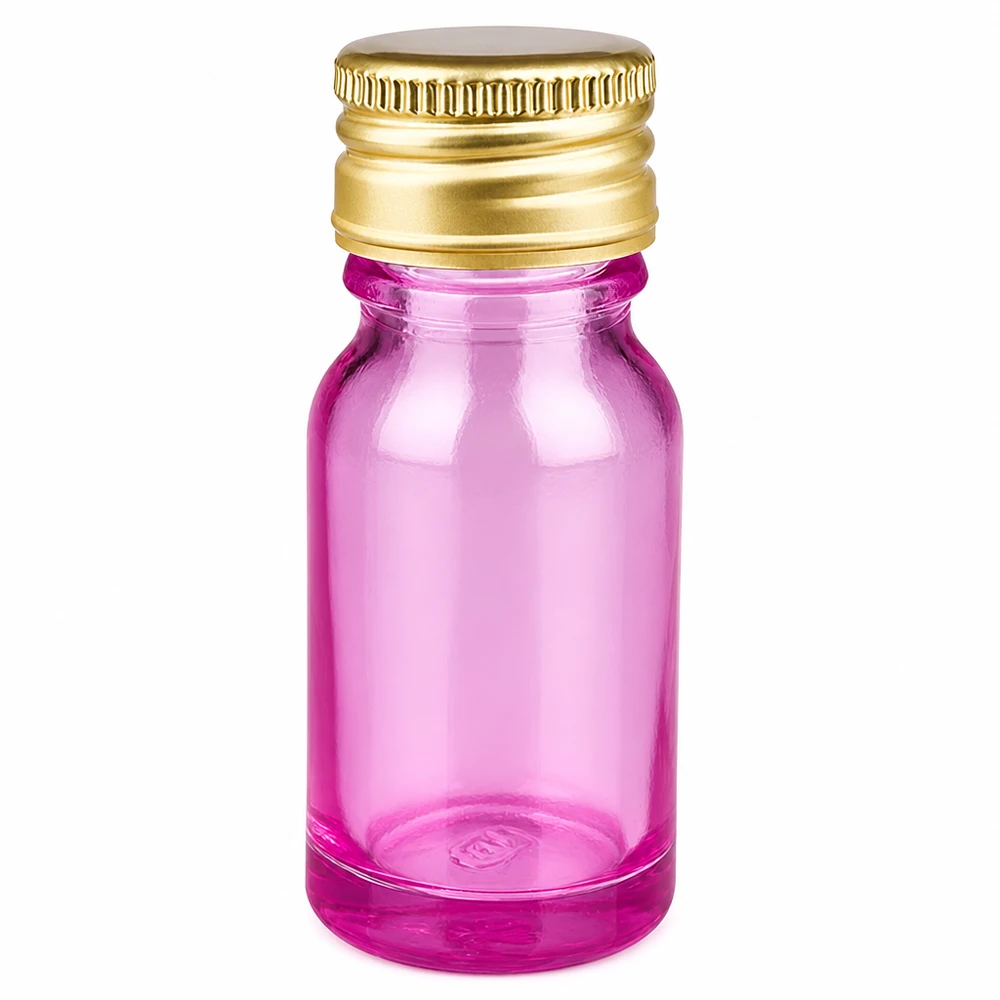 Flacone da 10ml tappo a vite 11mm alluminio oro standard PurpleLine. UT18/10 Flacone compatto da 10 ml di colore viola brillante con elegante tappo a vite color oro