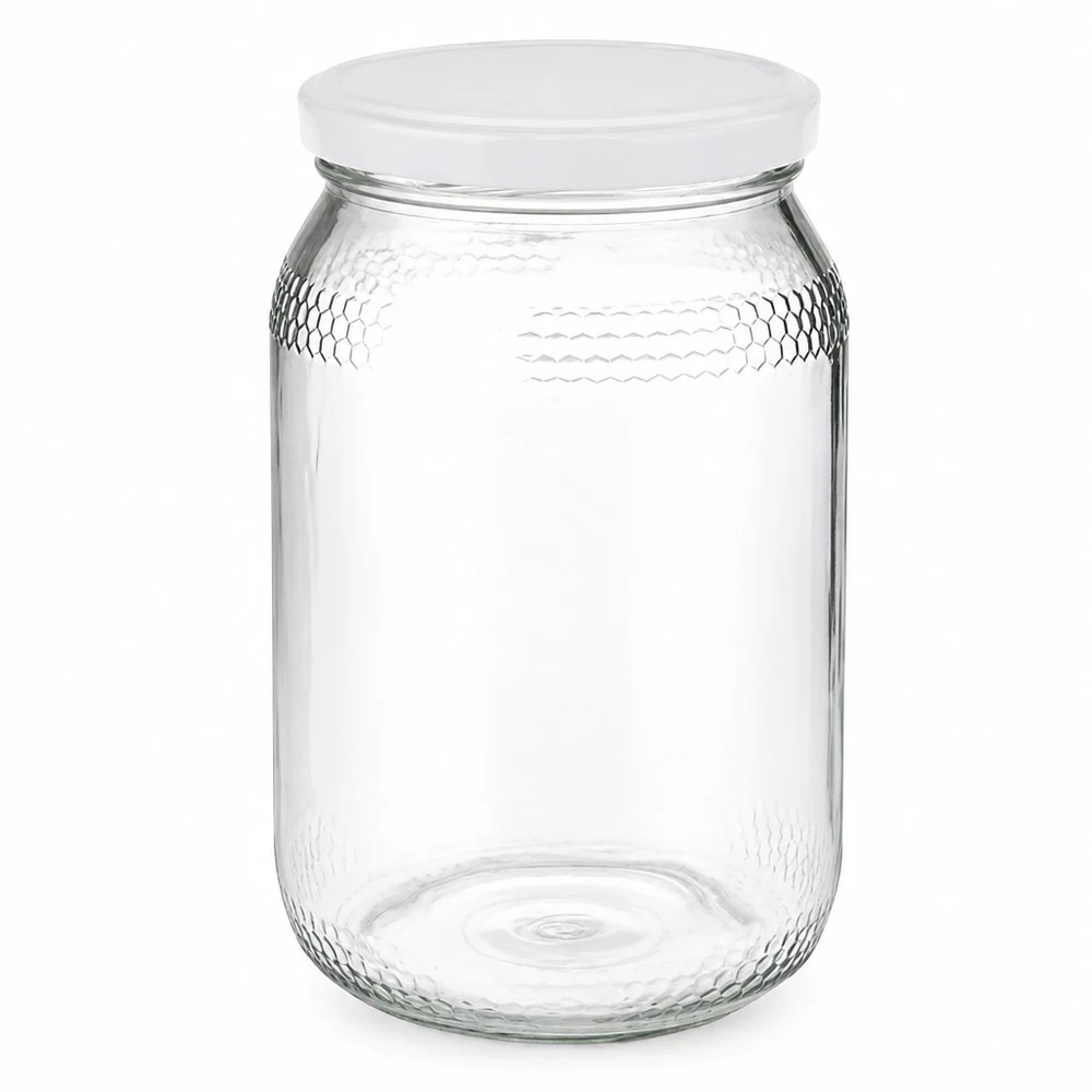 Vasetto per miele da 1260 g con capsula bianca BasicSeal UNiTWIST Vasetto per miele 900ml con coperchio bianco BasicSeal tappo UNiTWIST trasparente Forniture per l'apicoltura Imballaggio per il miele
