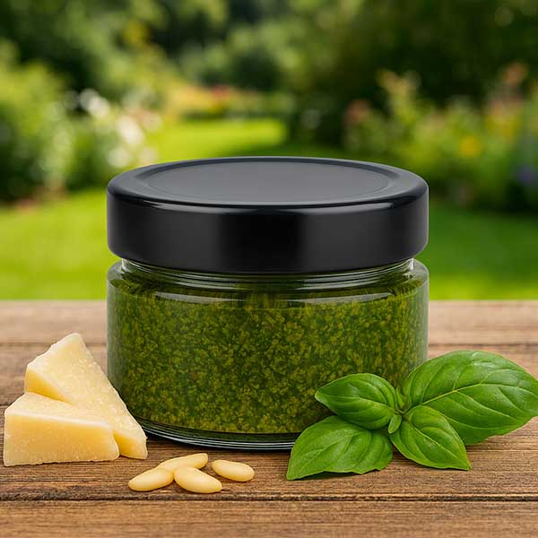 Barattolo rotondo da 130 ml con coperchio BasicSeal nero UNiTWIST