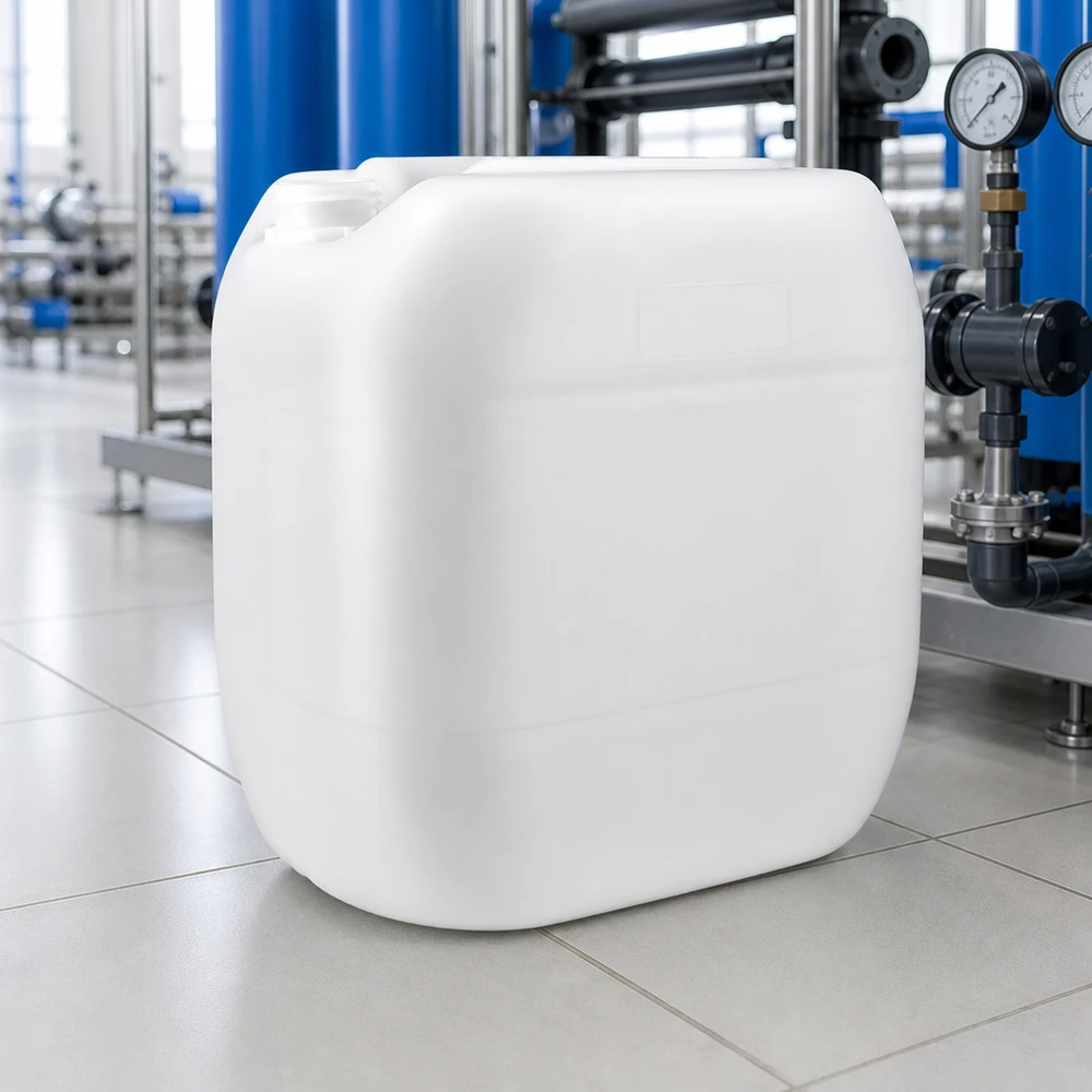 Tanica 30 litri senza tappo Tanica impilabile da 30 litri senza tappo, in plastica per uso alimentare, di colore bianco