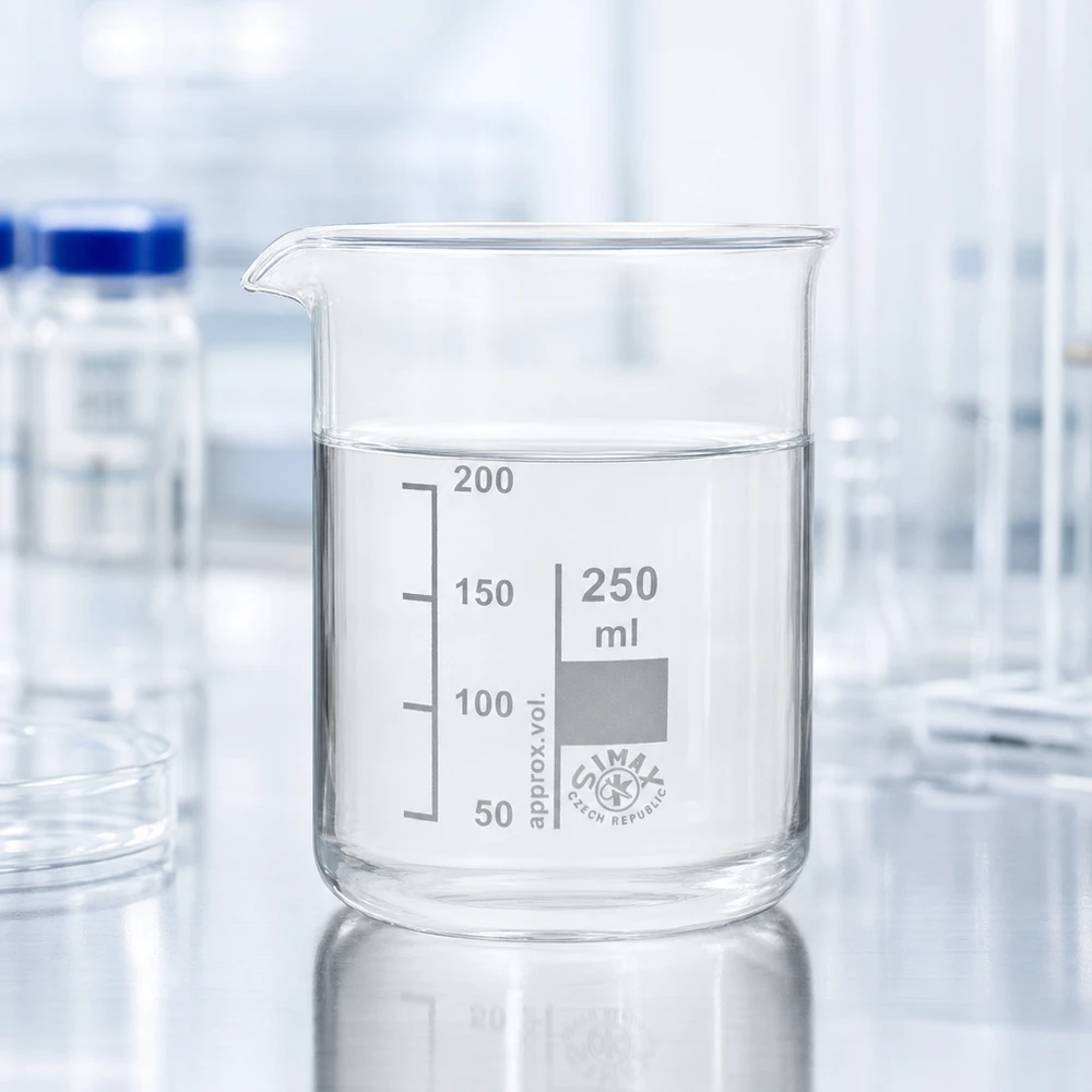 Bicchiere trasparente da 250 ml in robusto vetro borosilicato per misurazioni precise in laboratorio e in cucina