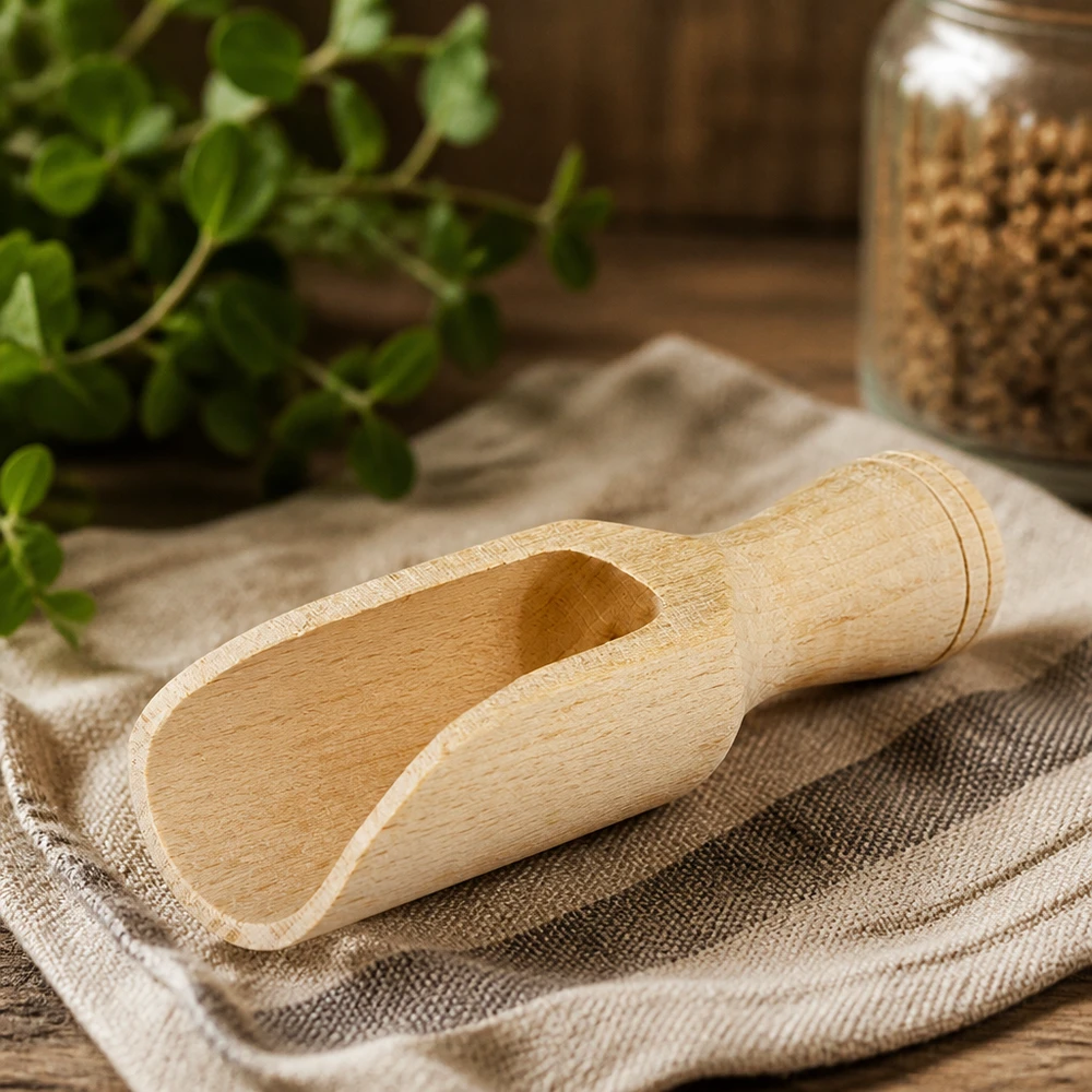 Pala in legno S in legno di faggio 7,5 cm su panno di lino con vaso per erbe e spezie attrezzatura da cucina naturale