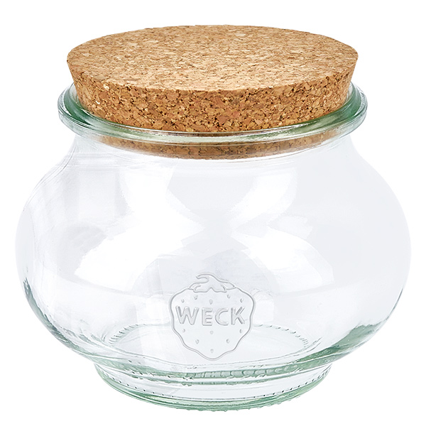 Vaso per gioielli WECK RR60 da 220 ml con tappo in sughero naturale Vaso per gioielli WECK 220ml RR60 con coperchio in sughero naturale, vaso da conserva rotondo in vetro trasparente per la conservazione